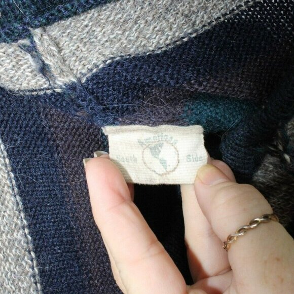 South American Side Striped 100% Wool Waist Tie A-Line Maxi Winter Skirt Size M - Picture 7 of 9